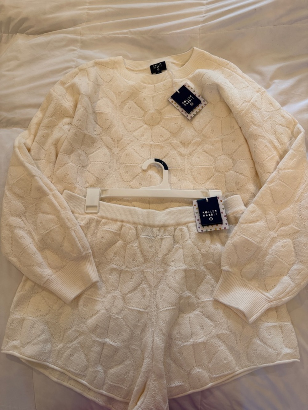 NWT Roller Rabbit x Target Cream Floral Knit Sweatshirt and Shorts Set